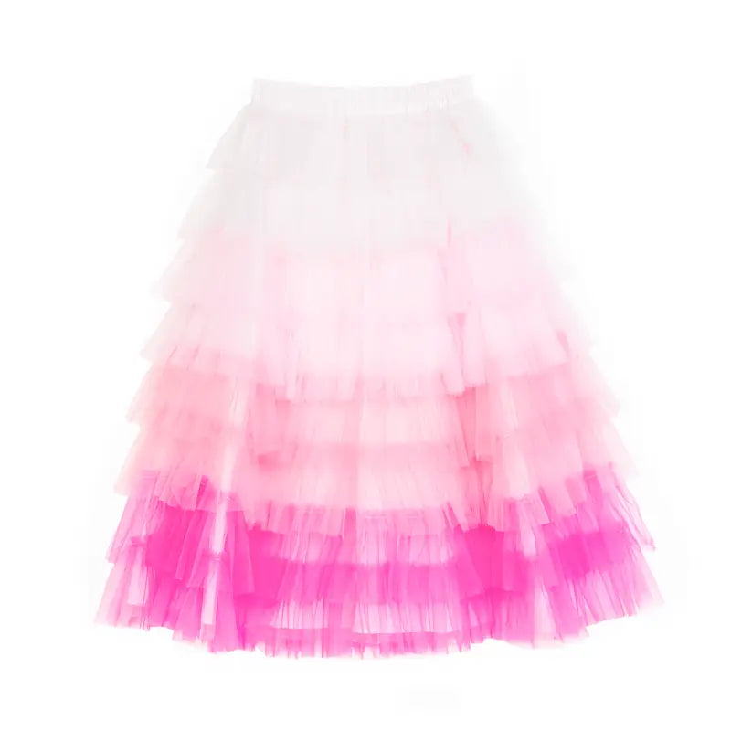 The Long Pink Gradient Ruffled Skirt