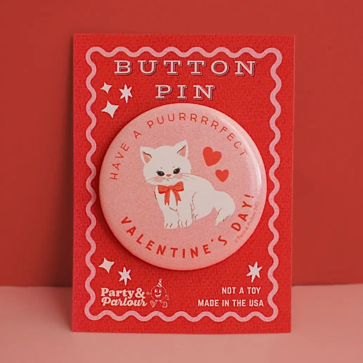 Valentine Kitschy Kitty Button Pin