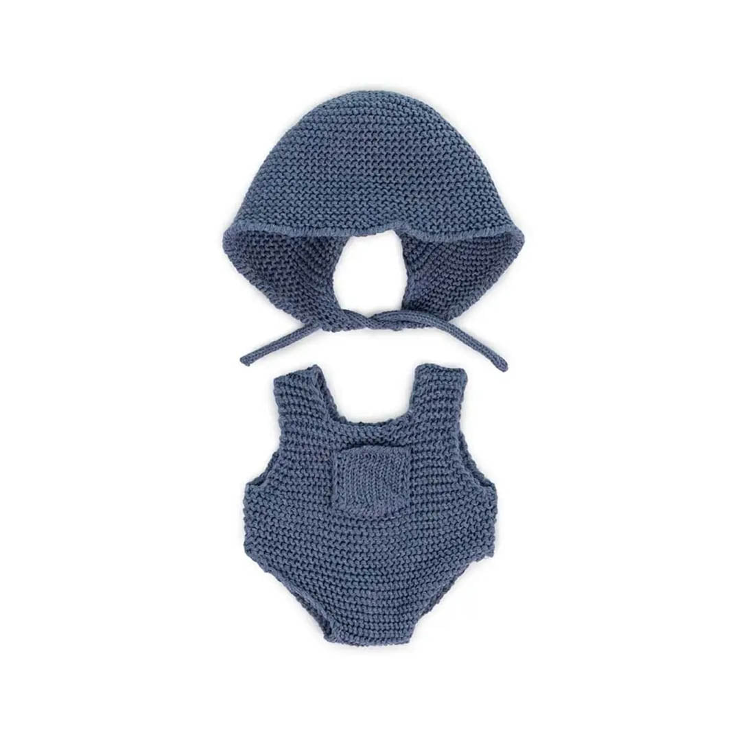 Doll Clothing: Rompers & Hood Blue Knit Set 8 1/4"