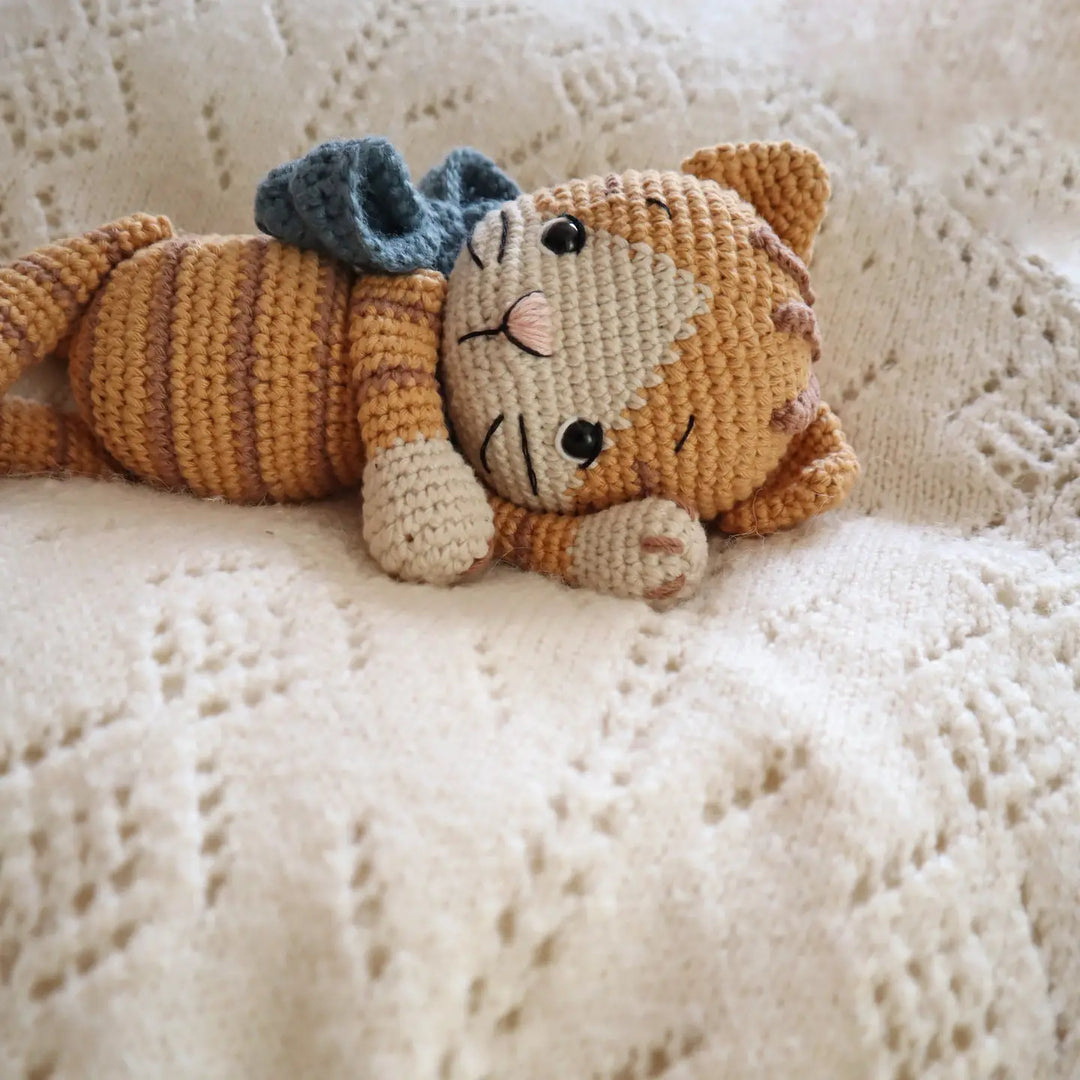 Handmade Crochet Amigurumi  Heirloom Dolls- Ginger Cat with Bow