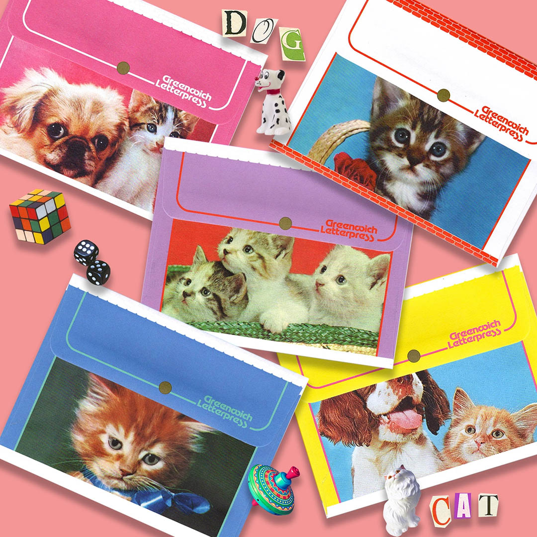 Red Rose Kitten Stationery – Vintage Envelope + Insert Card Set