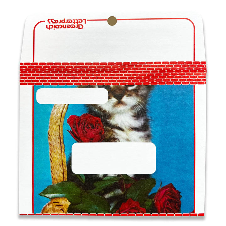 Red Rose Kitten Stationery – Vintage Envelope + Insert Card Set