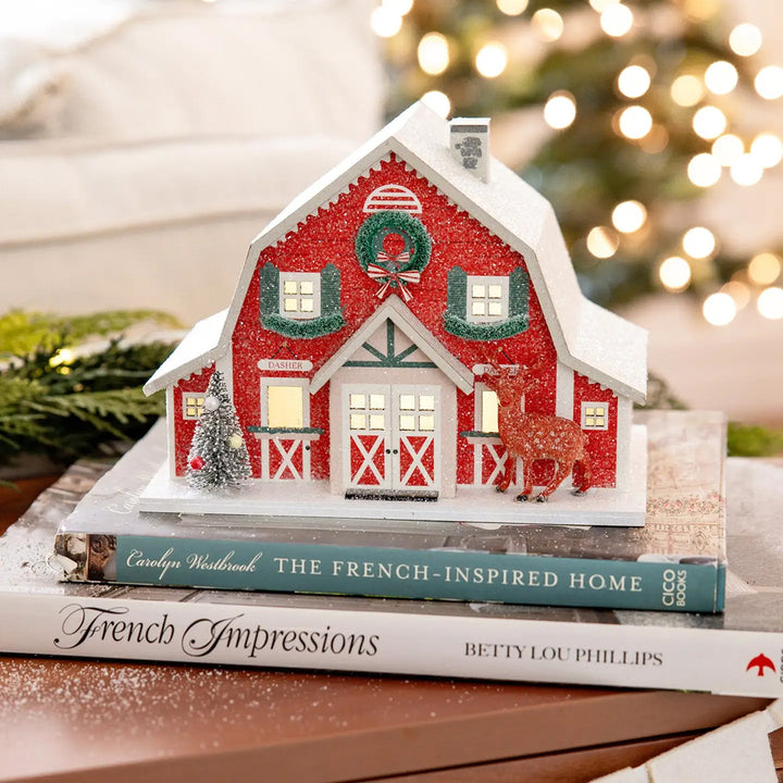 Red Reindeer Barn Light Up Christmas Village House