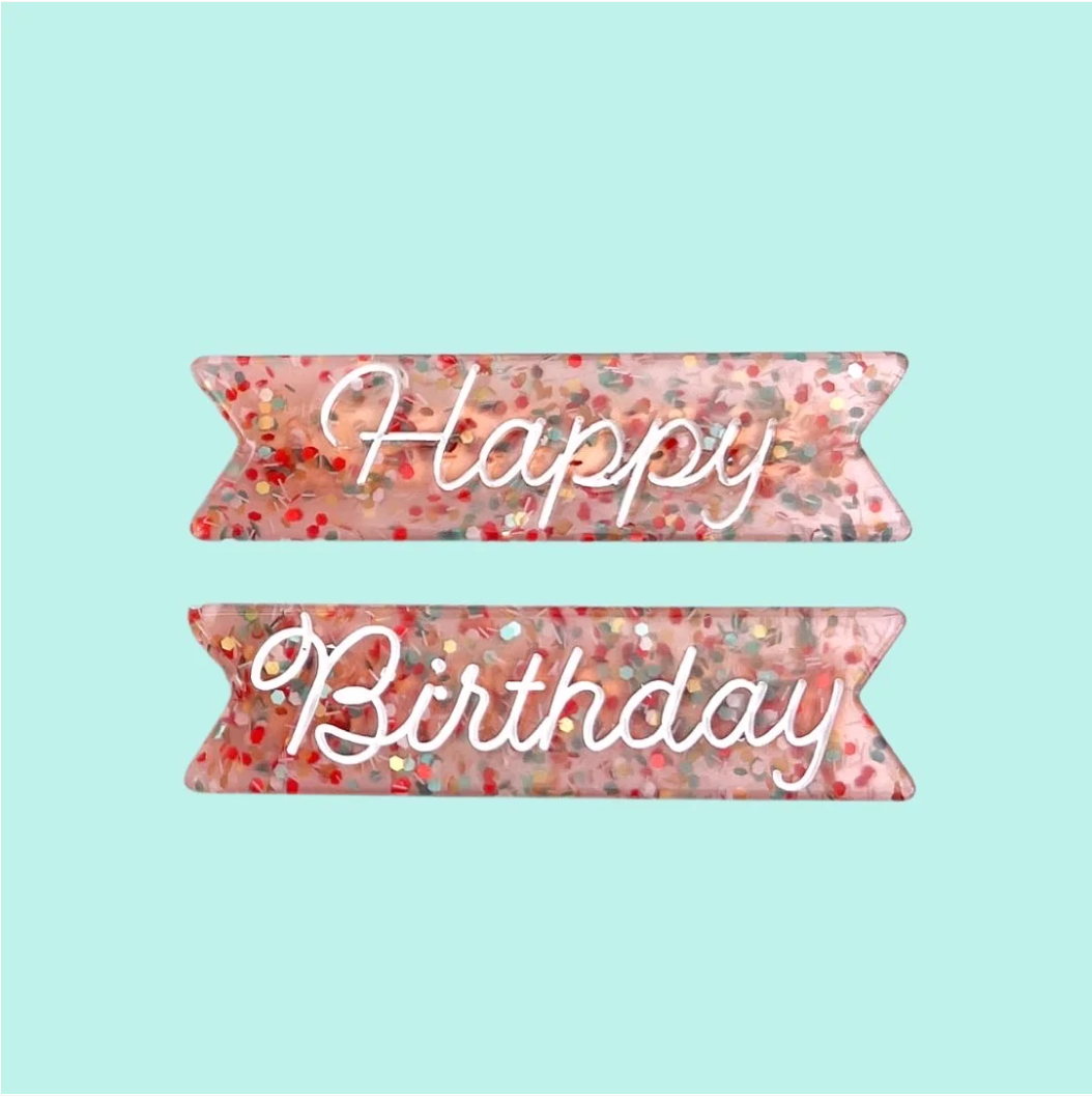 NEW Retro Resin Hair Clips- Happy Birthday