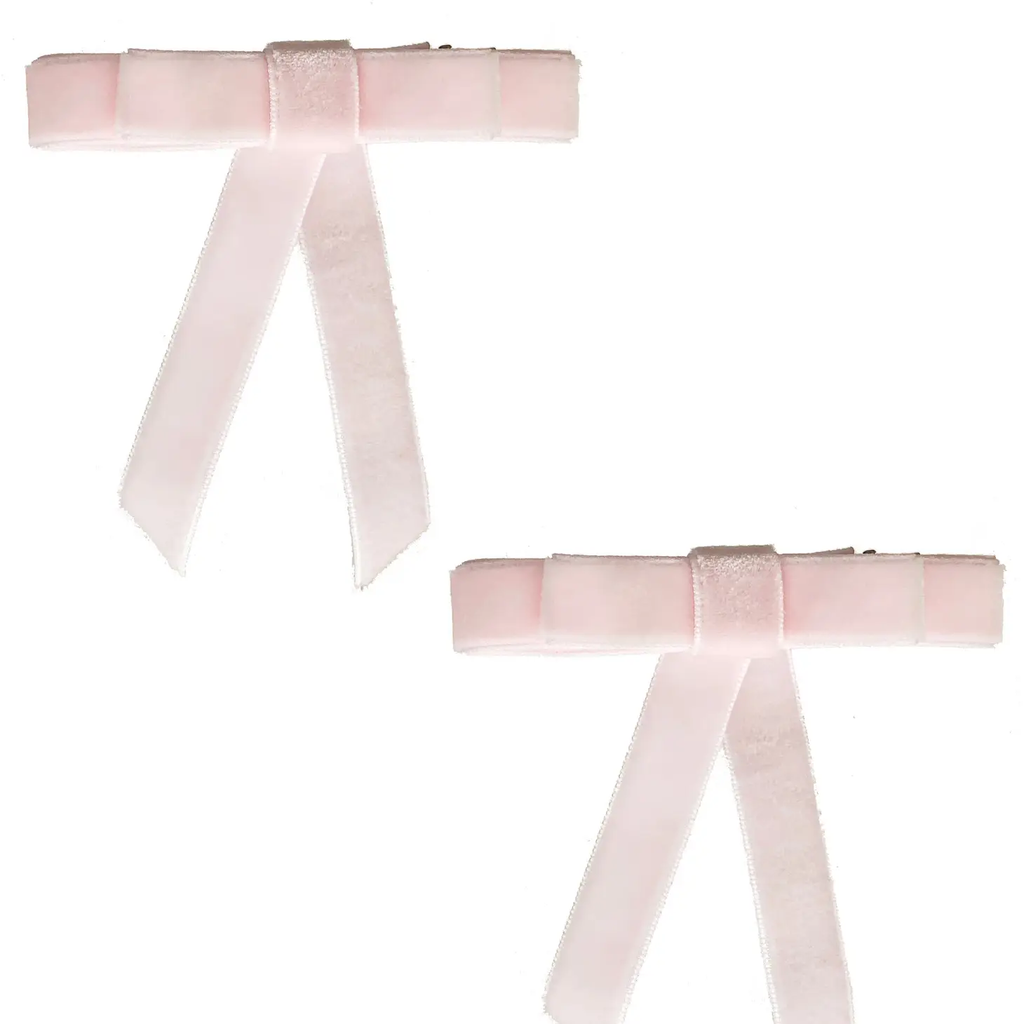 Kid's Velvet Bow Clip Set - Baby Pink