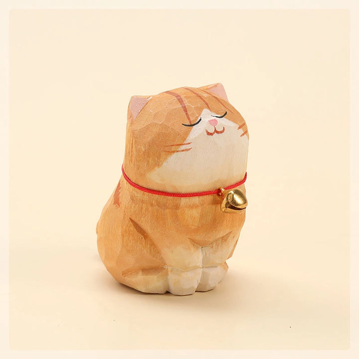 Handmade Wooden Animal- Orange Smiling Cat