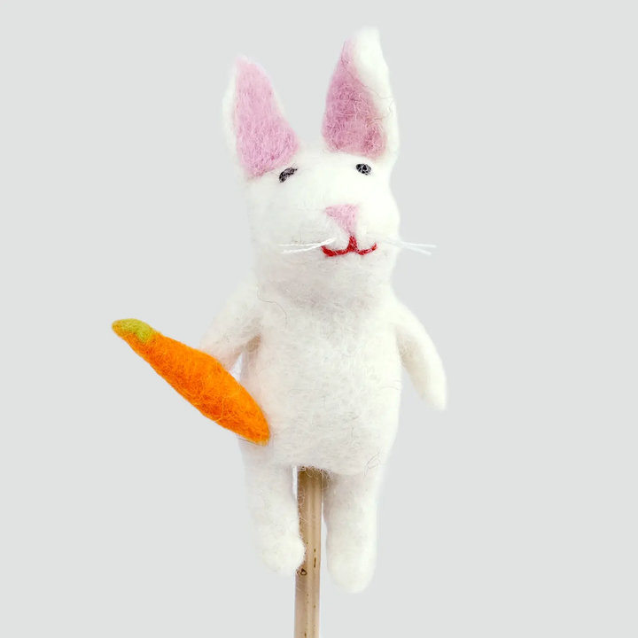 NEW Wool Felt Finger Puppet- White Bunny