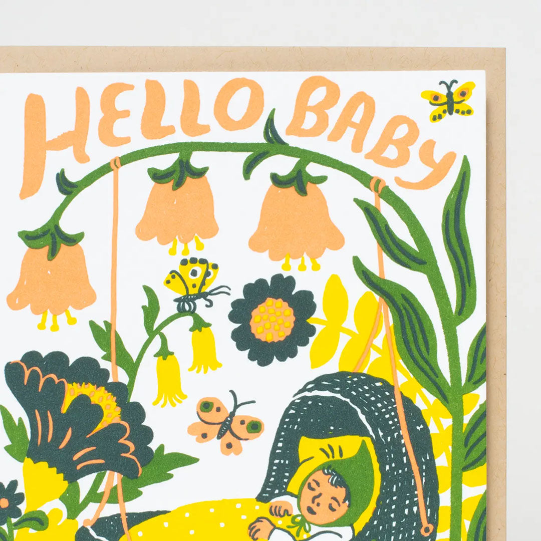 Phoebe Wahl Hello Baby Yellow Bassinet Greeting Card