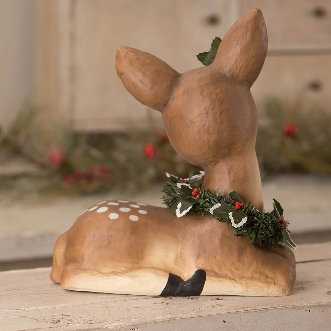 Sweet Fawn With Wreath Paper Mache