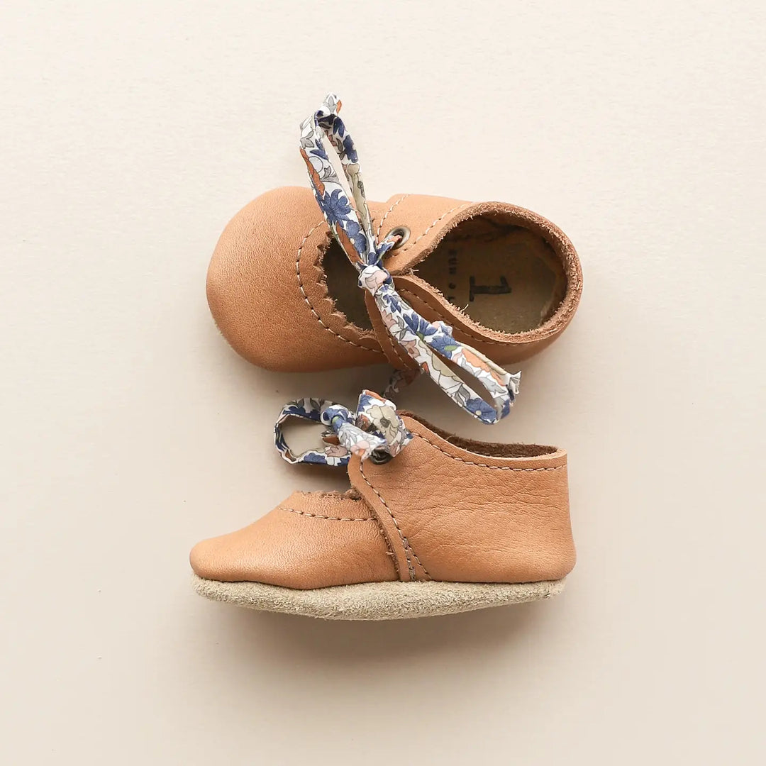 Tie Baby Mary Janes in Caramel