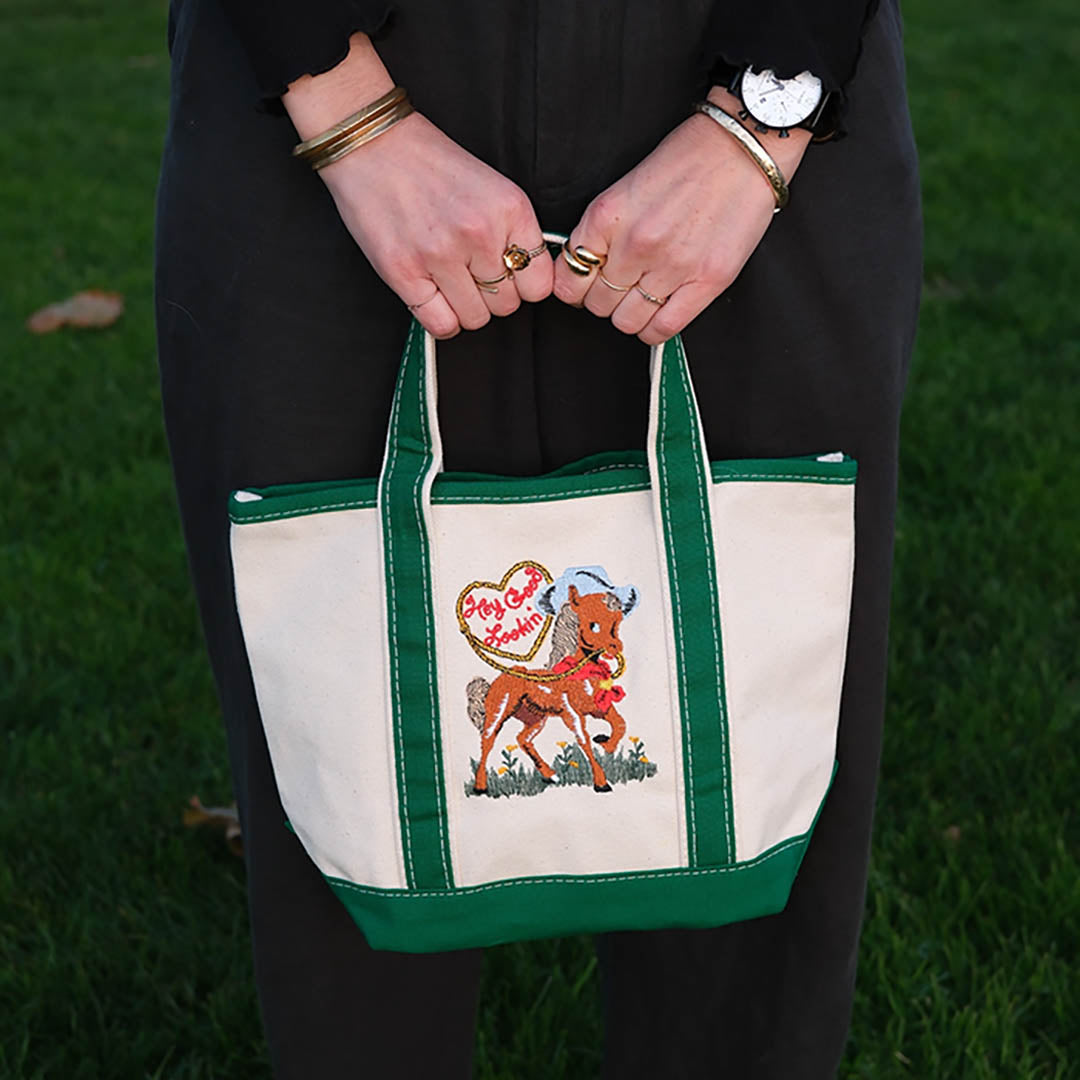 NEW Mini Canvas Tote Bag- Embroidered Hey Good Lookin