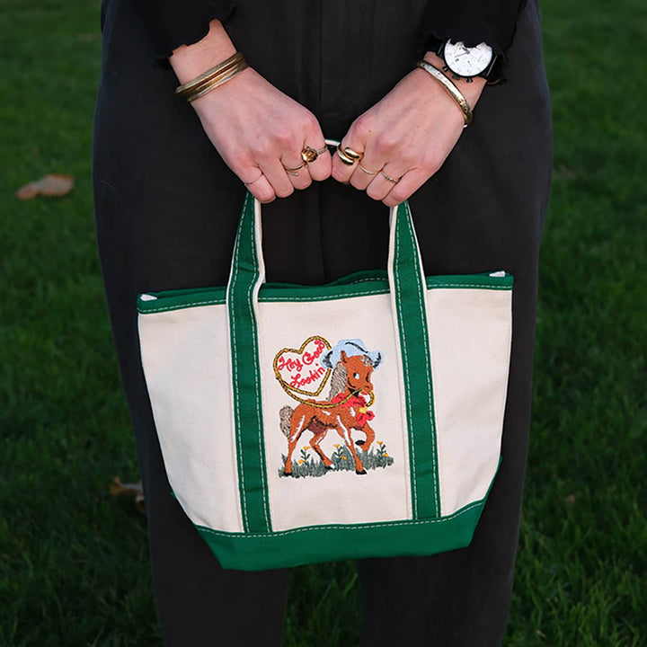 NEW Mini Canvas Tote Bag- Embroidered Hey Good Lookin