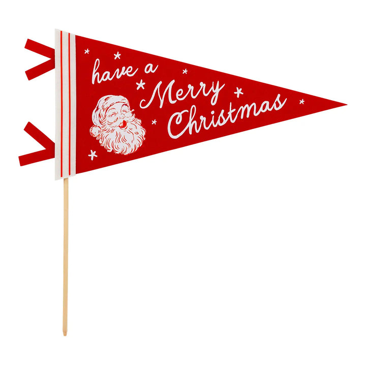 Red Santa Merry Christmas Felt Pennant