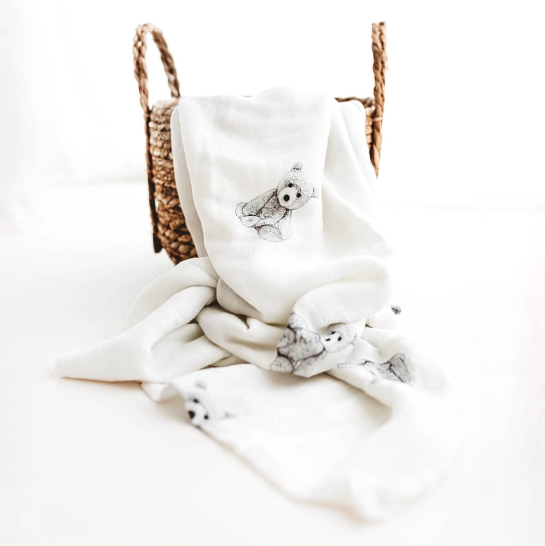 Organic Swaddle Blanket: Teddy Bear