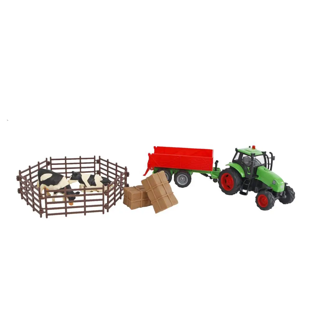 Interactive Diecast Tractor Toy with Trailer and Accessories Set