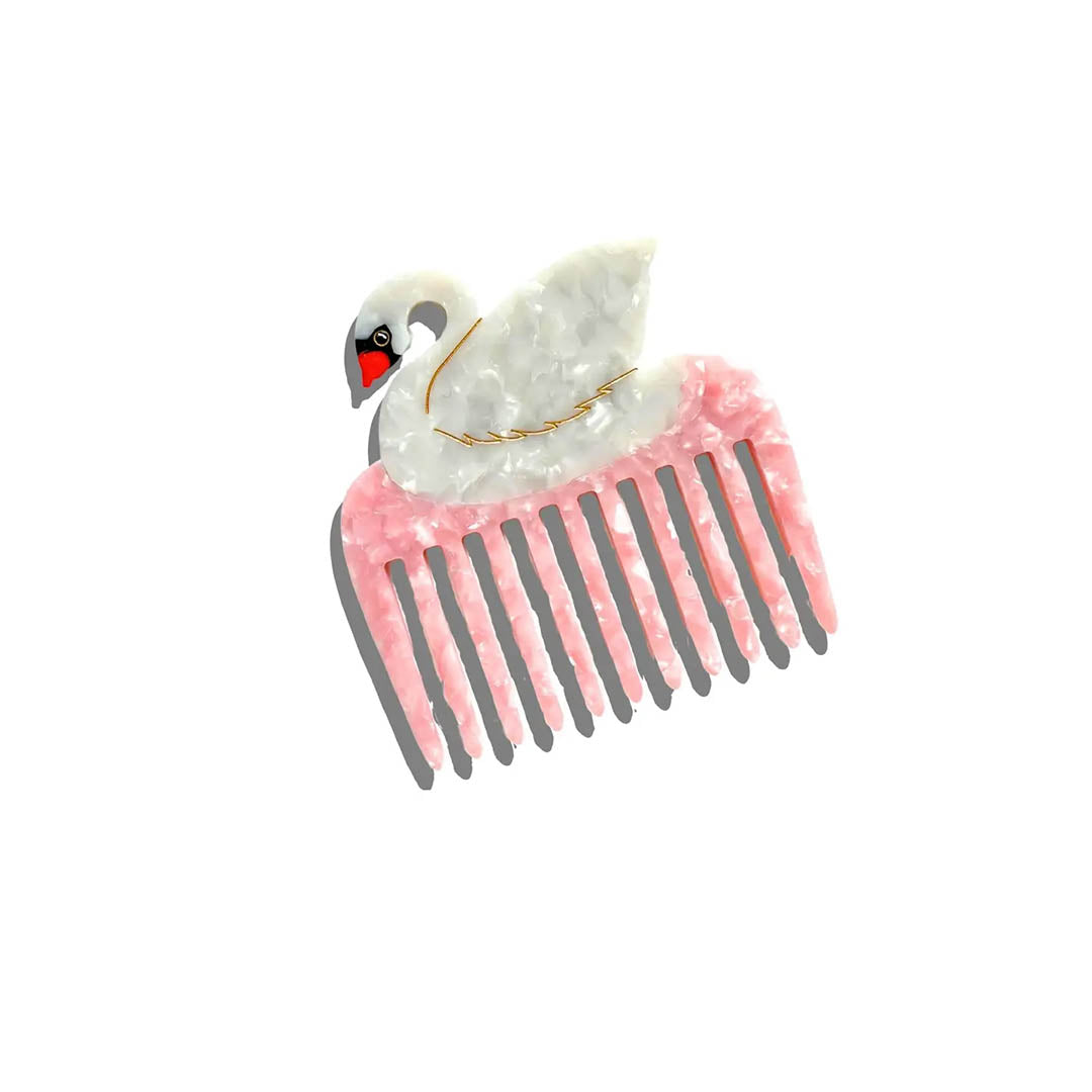 NEW Hand-painted Swan Pocket Hair Comb