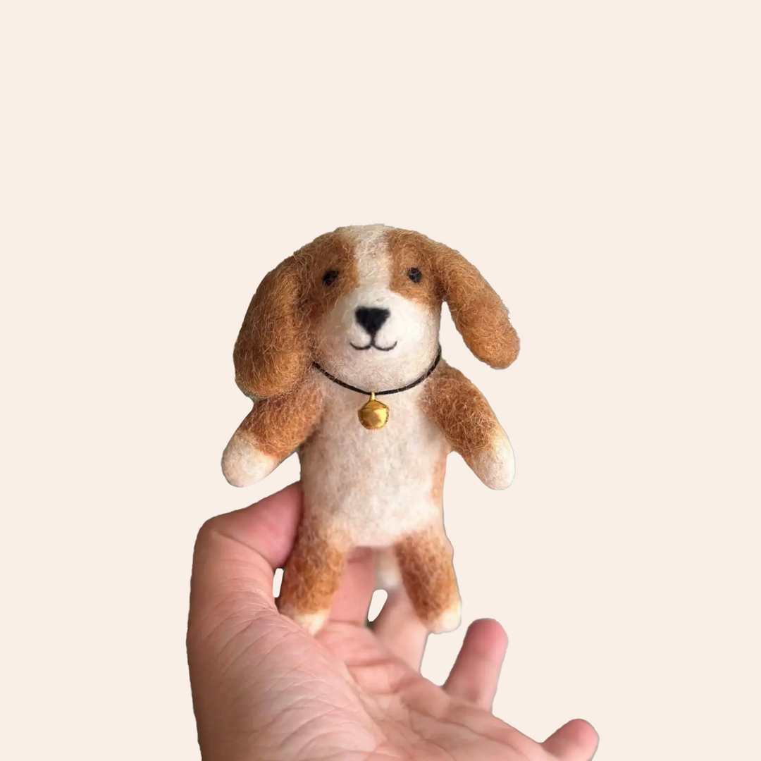 NEW Wool Felt Finger Puppet- Puppy Dog