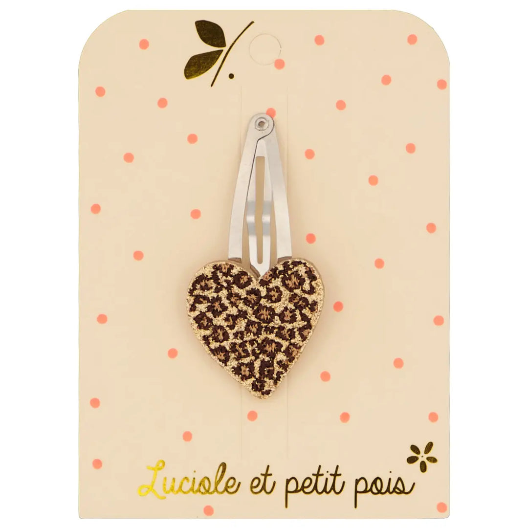 French Leopard Heart Hair Clip