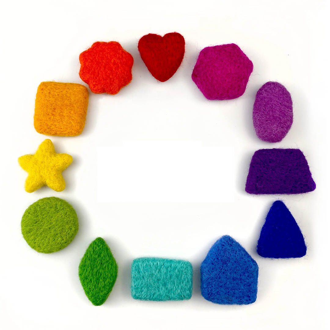 Wool Felt Sorting Shapes - Rainbow Party Set of 12