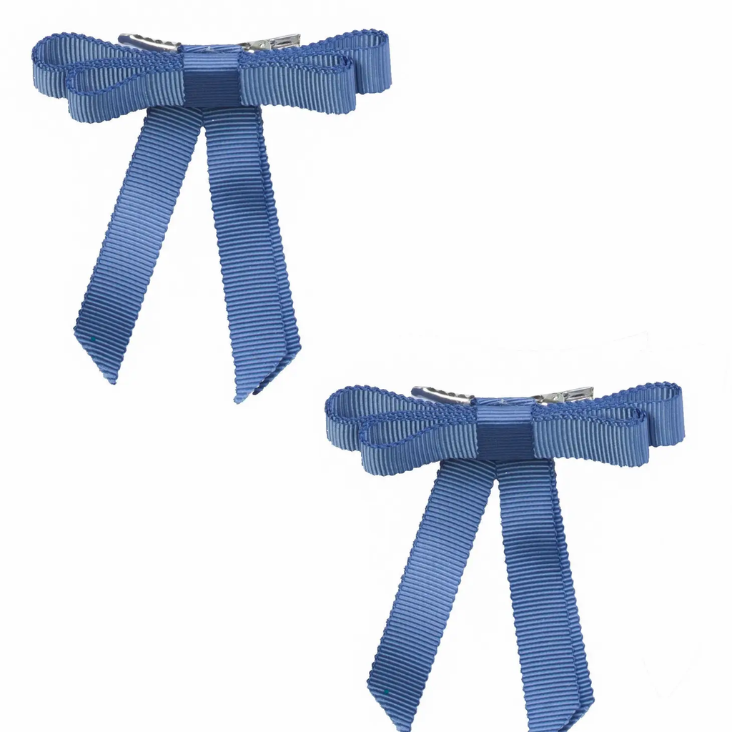 Kid's Grosgrain Bow Clip Set - Smoke Blue
