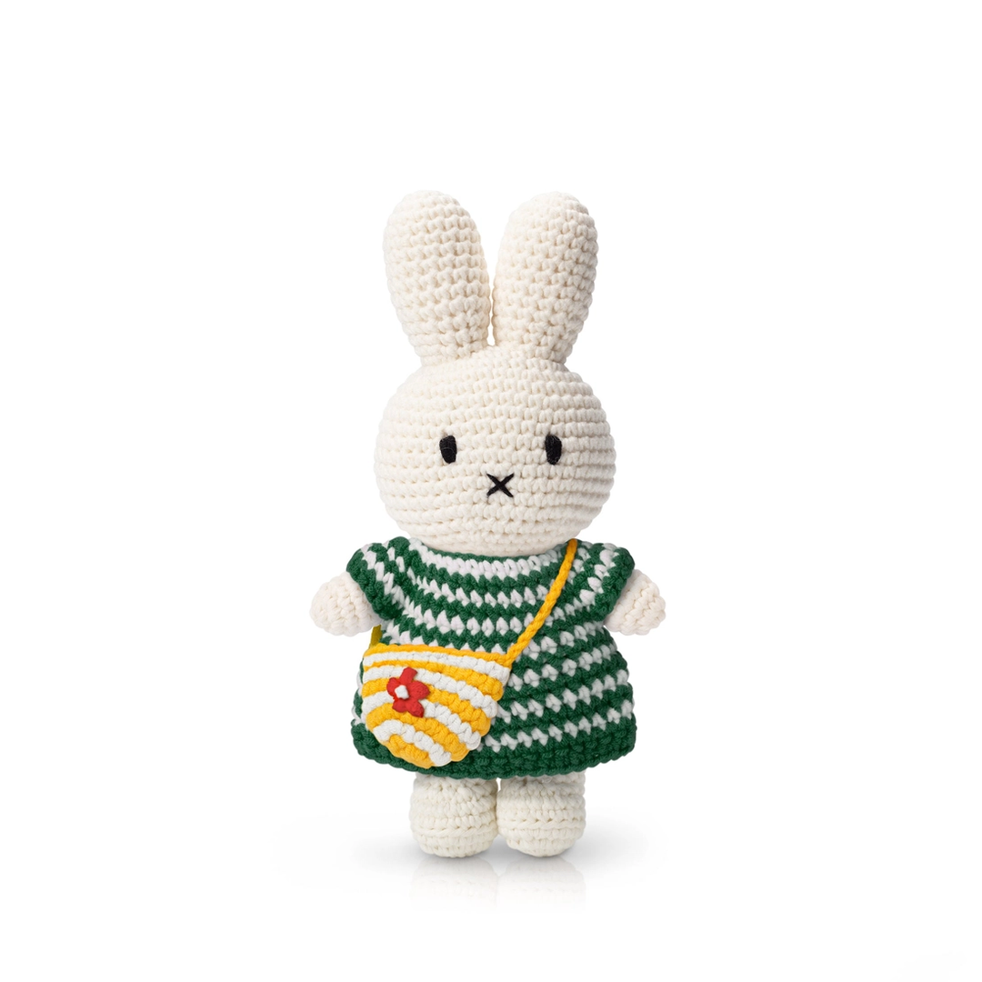 NEW Miffy Handmade Crochet Doll- Green Dress Stripes with Bag