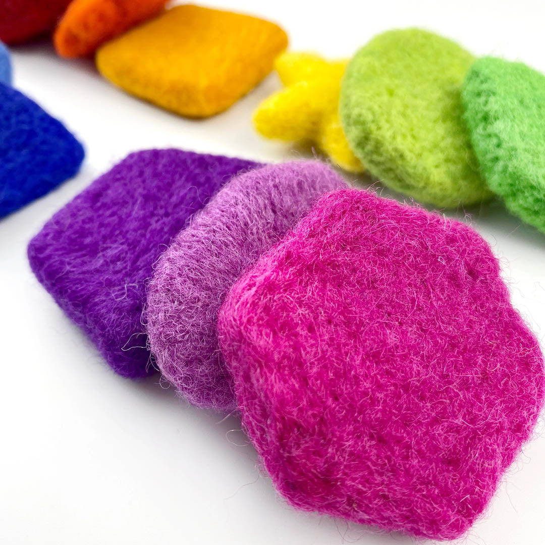 Wool Felt Sorting Shapes - Rainbow Party Set of 12