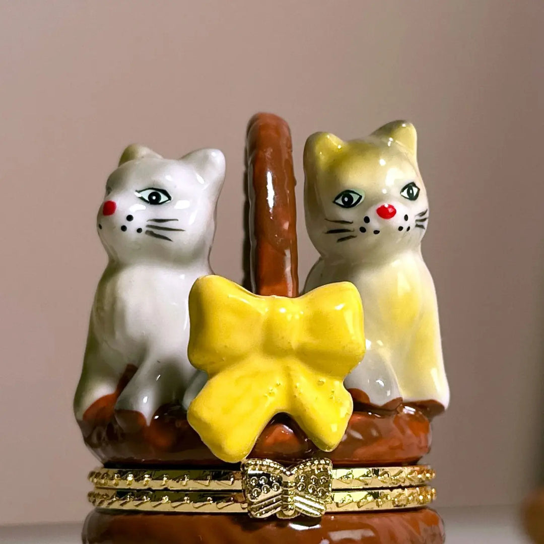 Adorable Cats in Basket Trinket Box