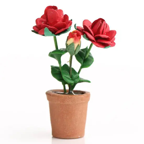 NEW Miniature Pot of Red Rose- 1-5/8"