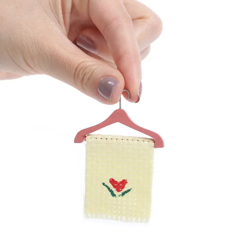 NEW Miniature Hand Towel On Painted Wood Hanger