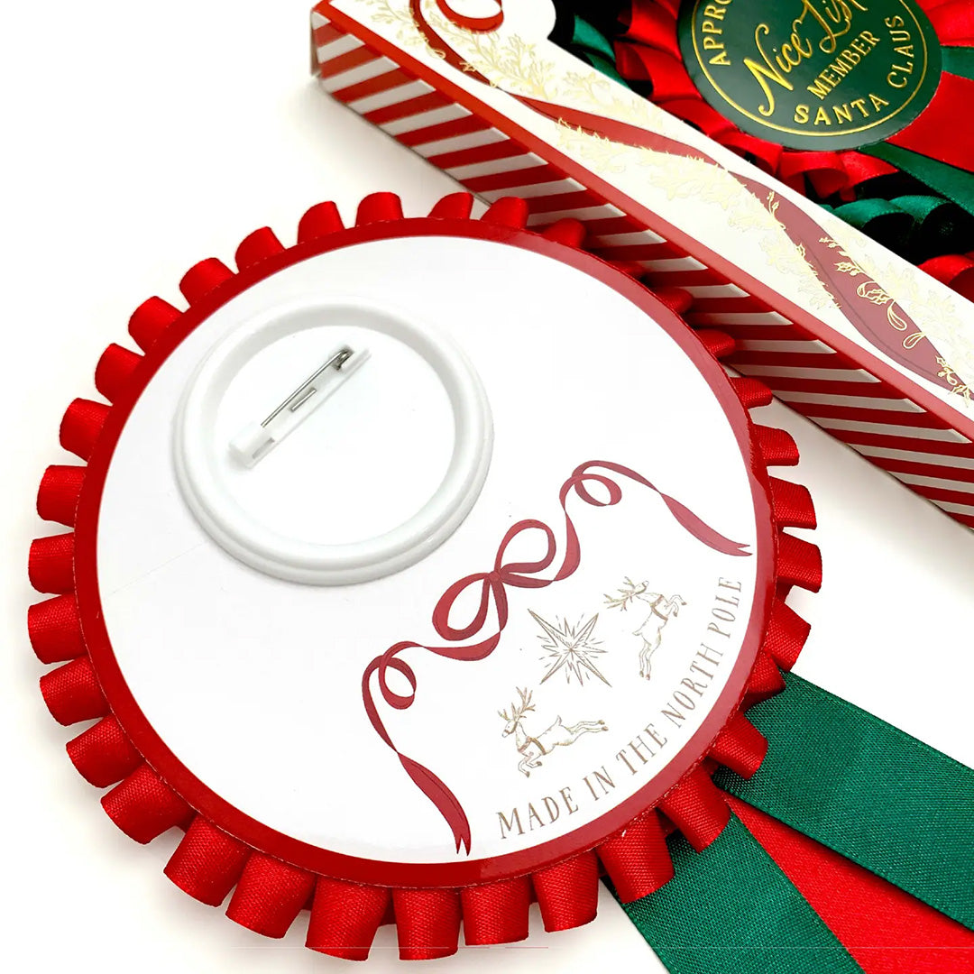 Nice List Member Christmas Rosette Badge Red/Green