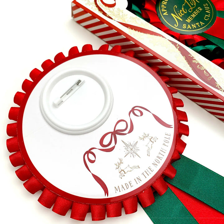 Nice List Member Christmas Rosette Badge Red/Green