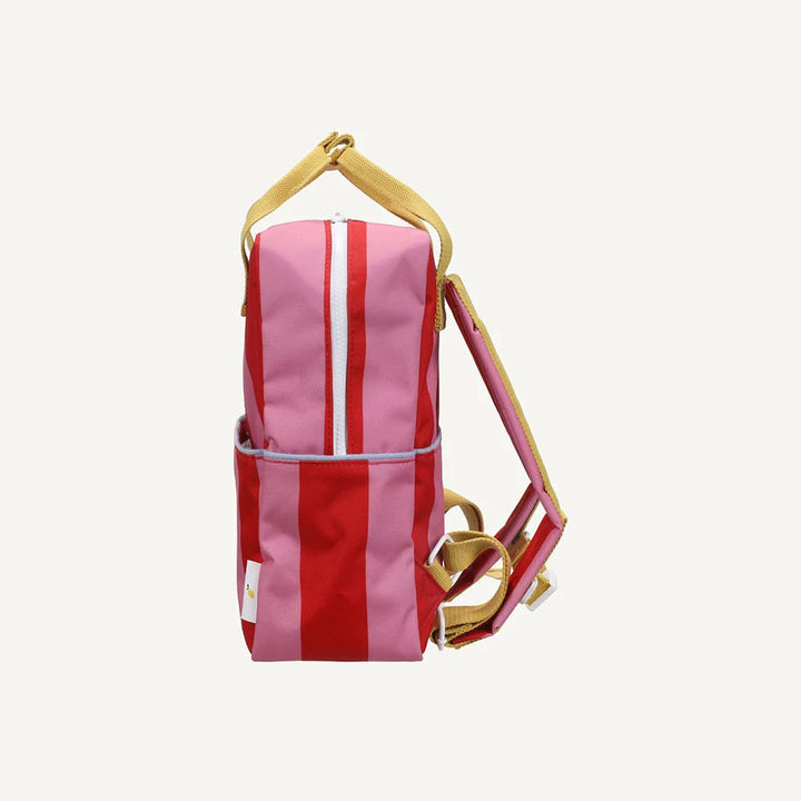 Medium Backpack Bag - Stripes- Red Apple + Rosebay Pink