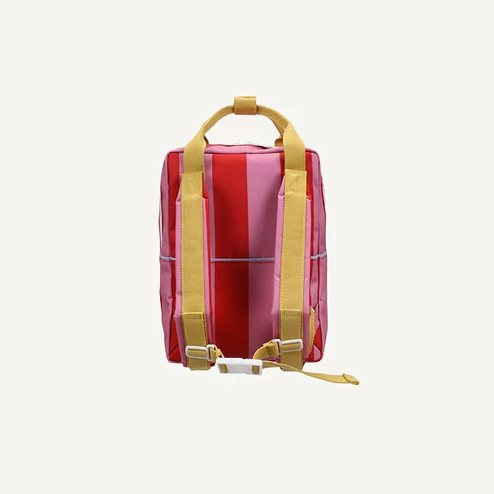 Medium Backpack Bag - Stripes- Red Apple + Rosebay Pink