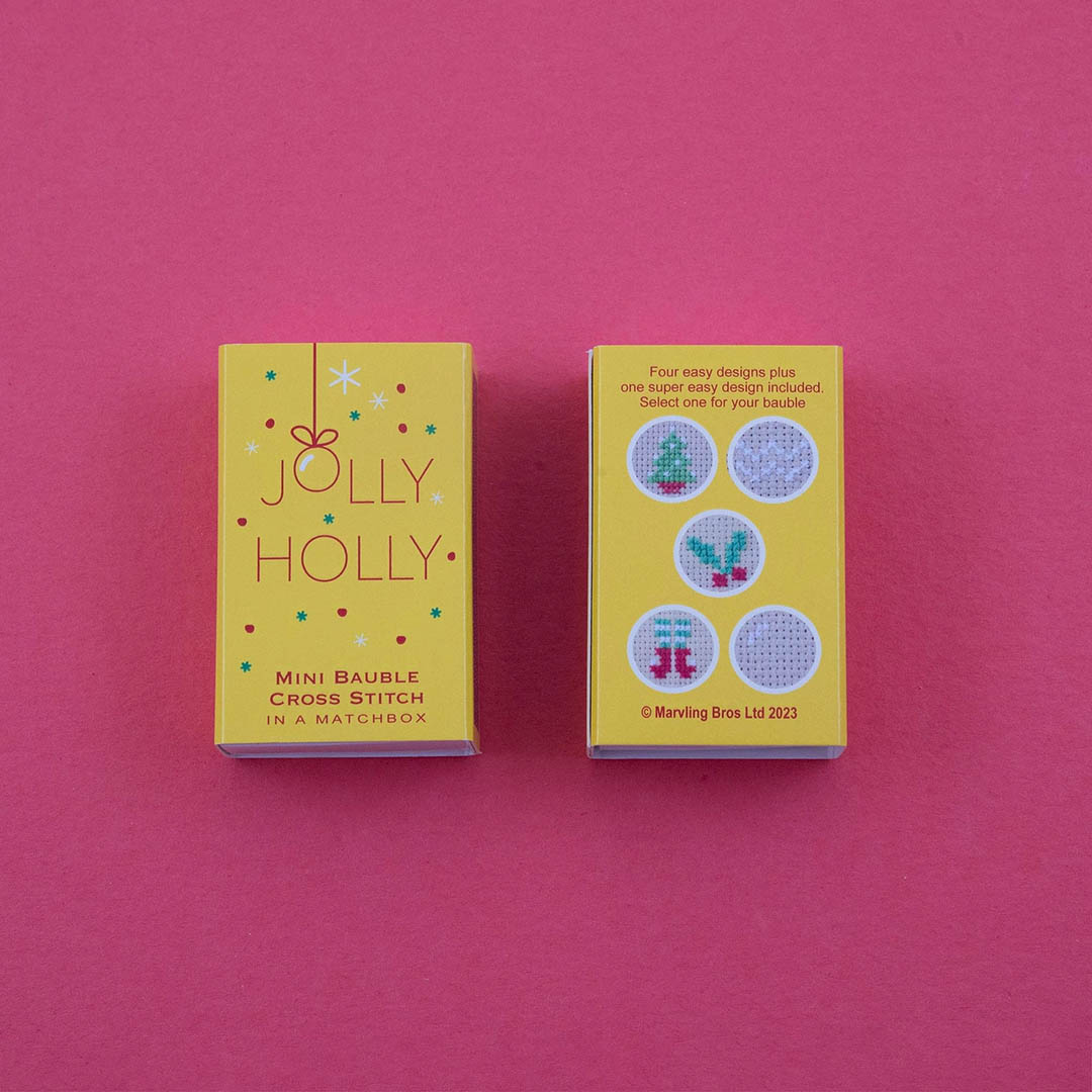 Christmas Bauble Jolly Holly Cross Stitch Hoop In A Matchbox