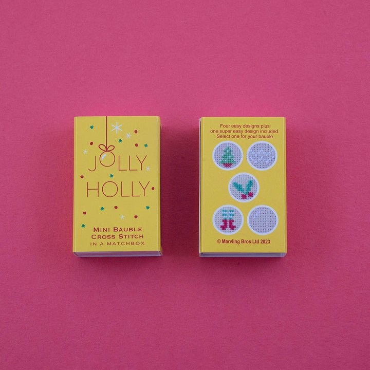 Christmas Bauble Jolly Holly Cross Stitch Hoop In A Matchbox