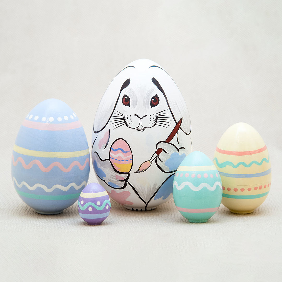 NEW Classic Wooden Russian Nesting Dolls- Easter Bunny
