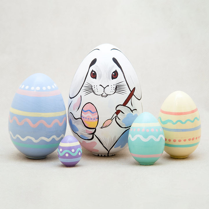 NEW Classic Wooden Russian Nesting Dolls- Easter Bunny