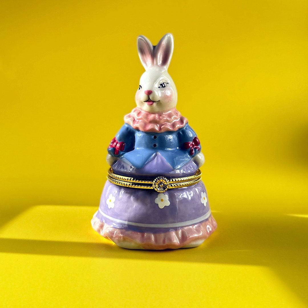 Bunny in Blue Dress Hand Painted Trinket Box