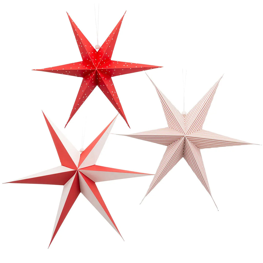 Red and Cream Hanging Christmas Star Set