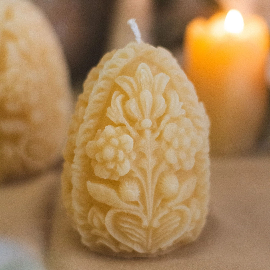 Carved Egg Beeswax Candle