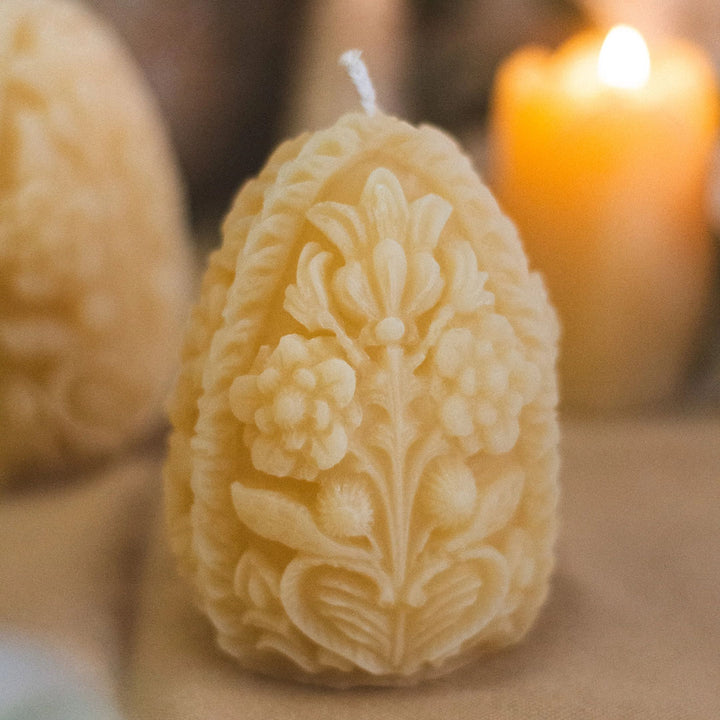 Carved Egg Beeswax Candle