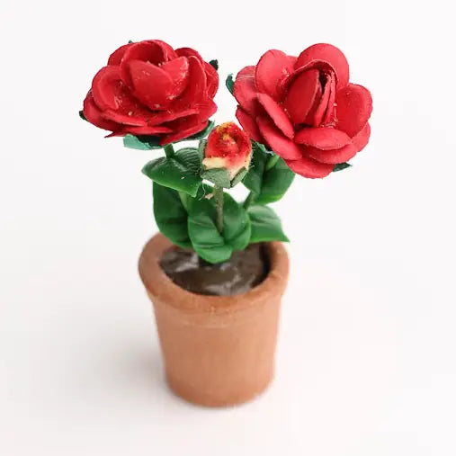 NEW Miniature Pot of Red Rose- 1-5/8"