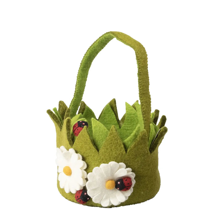 Felt Basket with Daisies and Ladybugs