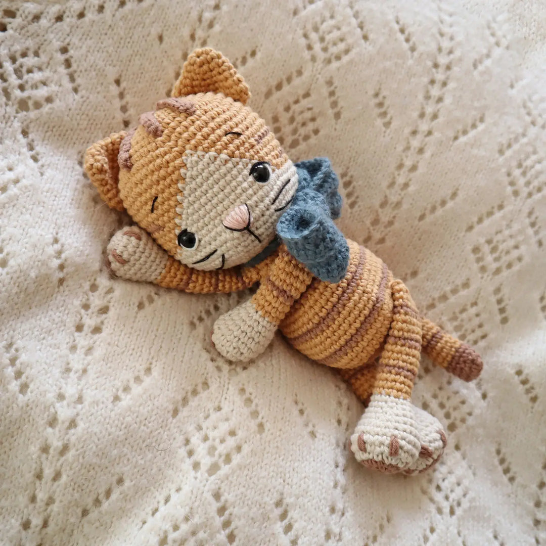Handmade Crochet Amigurumi  Heirloom Dolls- Ginger Cat with Bow