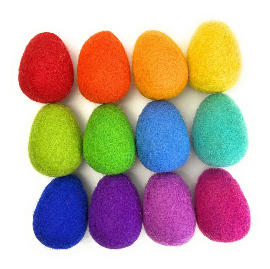 Wool Felt Eggs - Rainbow Party Set of 12