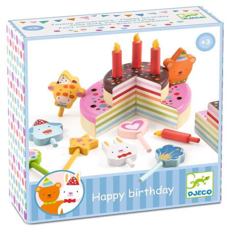 Wooden Happy Birthday Cake Set