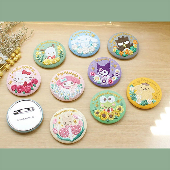 Japanese Blind Box: Official Sanrio Characters Embroidered Pin Badge Flowers