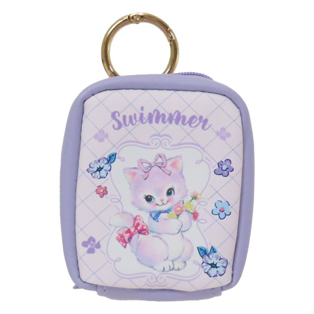 NEW Swimmer Kawaii Zip Pouch w/Metal Clip - Kitty Cat Purple