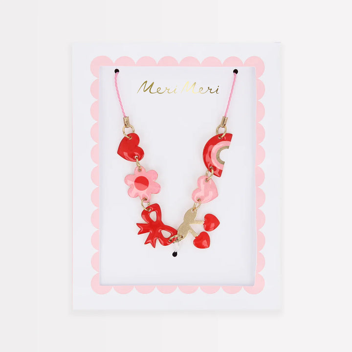 Hearts and Cherries Enamel Charm Necklace