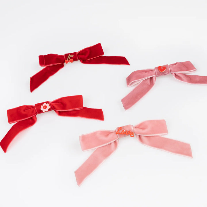 Velvet Bows with Charms Hair Clips - 4 pcs.